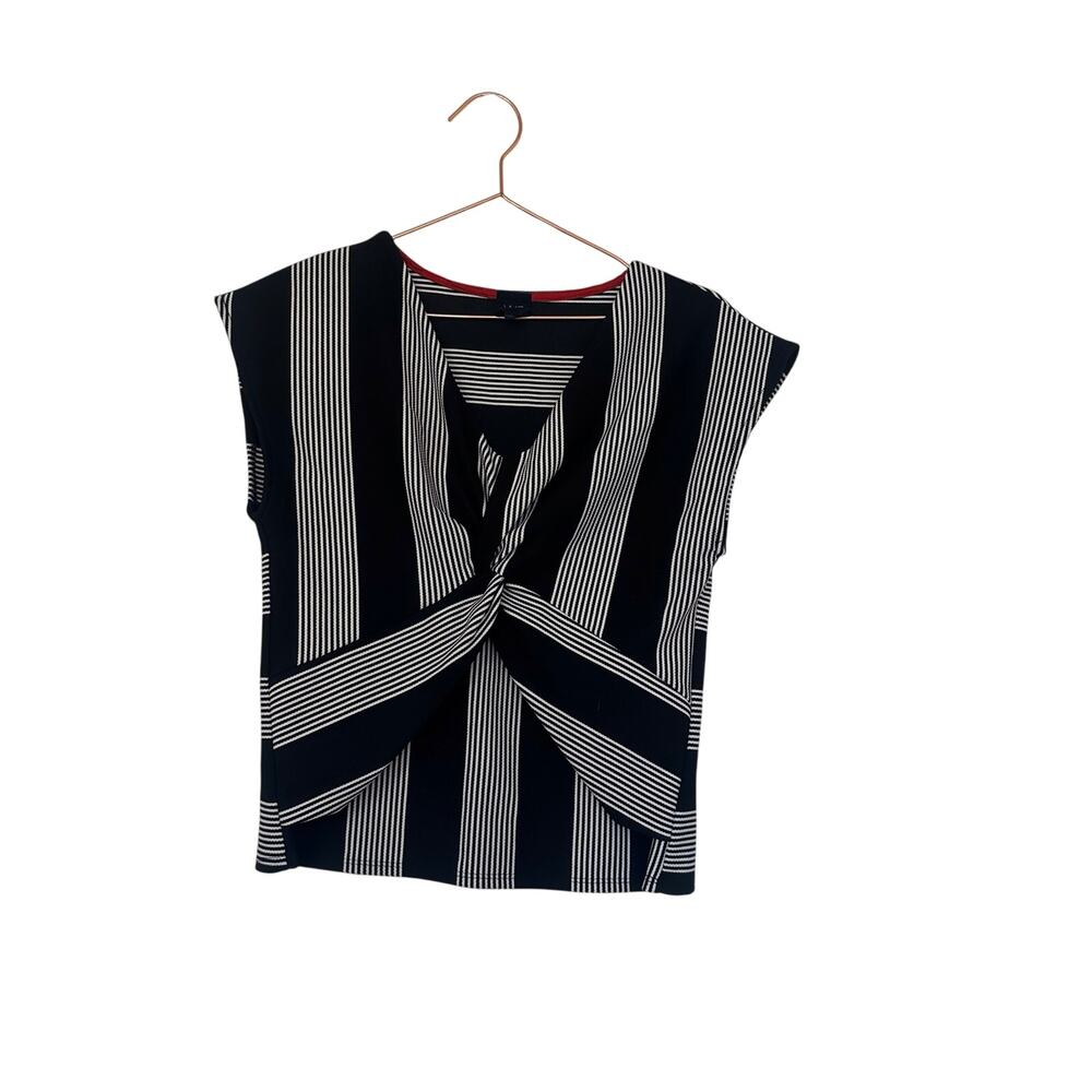 W5 Black and White Striped Twist Front Top - Medium